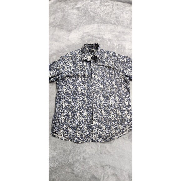 J.CREW Men's Size Medium Blue White Floral  Button Up Short Sleeve Shirt - Picture 1 of 8